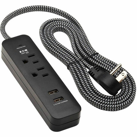Eaton Tripp Lite Series 2-Outlet Surge Protector with 2 USB Ports (2.1A Shared) - 6 ft. Cord, 5-15P Plug, 450 Joules, Black — TLP206USB