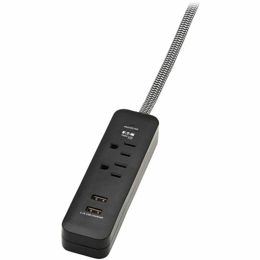 Eaton Tripp Lite Series 2-Outlet Surge Protector with 2 USB Ports (2.1A Shared) - 6 ft. Cord, 5-15P Plug, 450 Joules, Black — TLP206USB