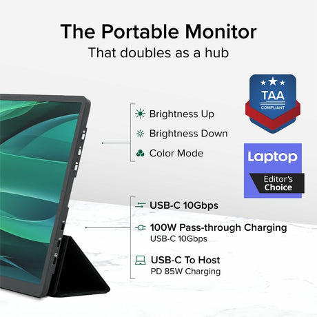 Plugable USB C Portable Monitor 15.6 Inch, 100W Pass-Through Charging for Your Laptop Smartphone Tablet — USBC-PDMON