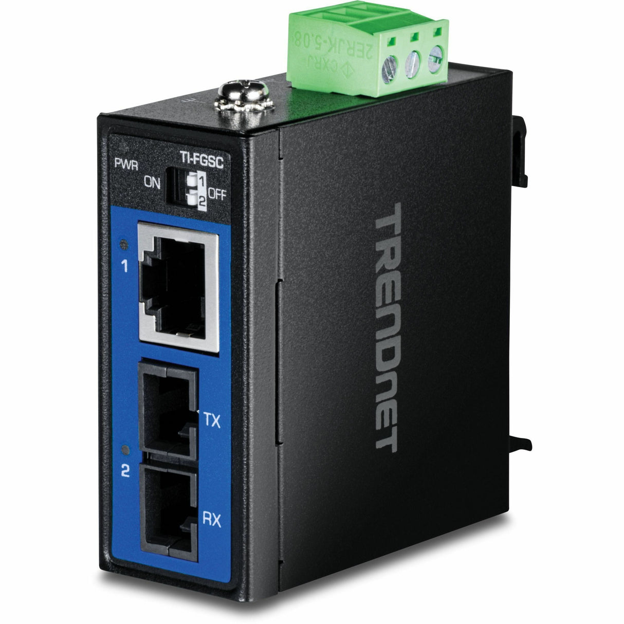 TRENDnet Hardened Industrial 1000BASE-LX Multi-Mode SC Fiber Media Converter (1km, 0.62mi.), TI-FGSC, 1 x Gigabit RJ45 Port, 1 x SC-Type Interface Port, NDAA TAA Compliant — TI-FGSC