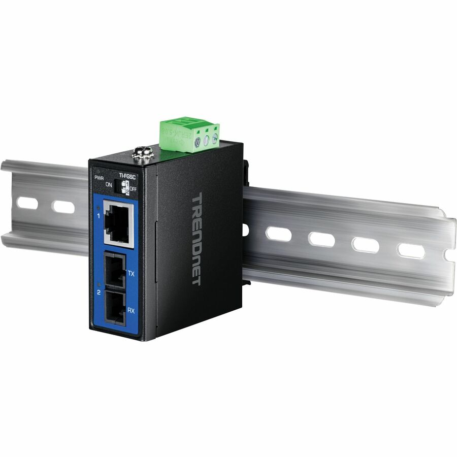 TRENDnet Hardened Industrial 1000BASE-LX Multi-Mode SC Fiber Media Converter (1km, 0.62mi.), TI-FGSC, 1 x Gigabit RJ45 Port, 1 x SC-Type Interface Port, NDAA TAA Compliant — TI-FGSC
