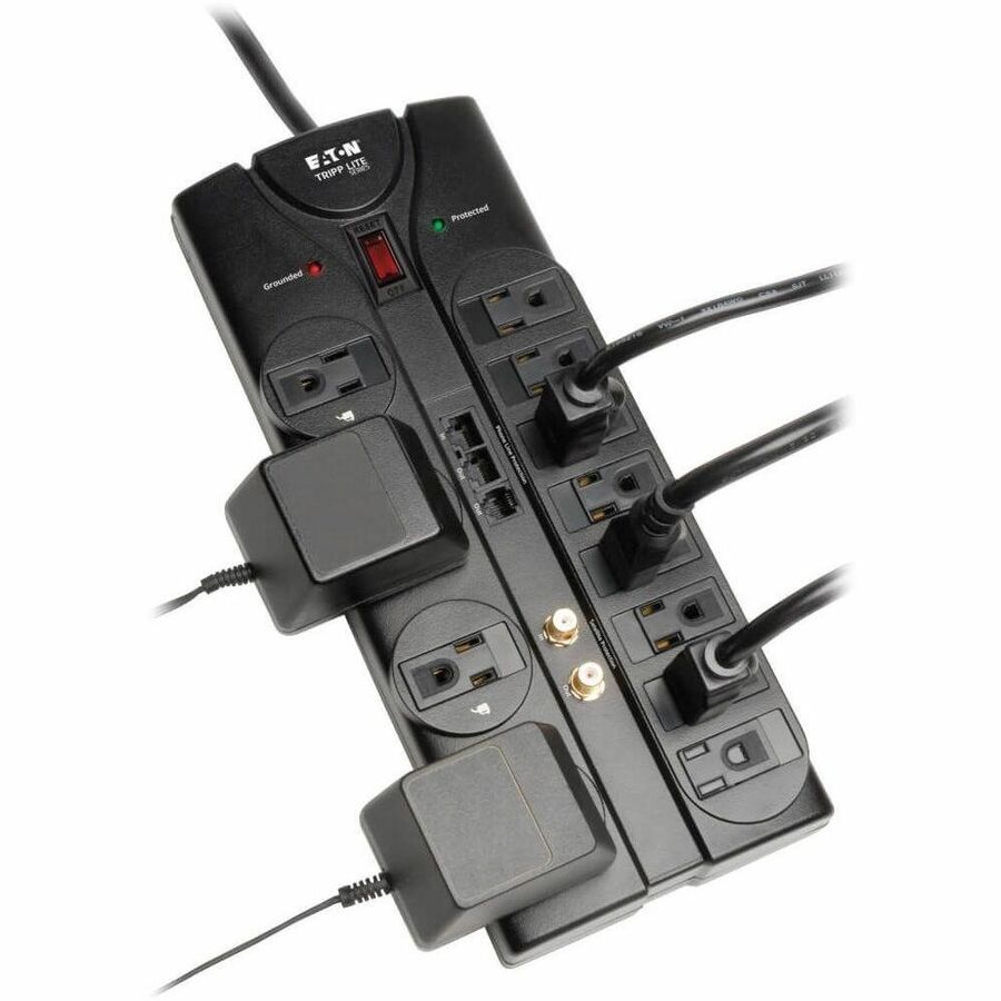Eaton Tripp Lite Series Protect It! 12-Outlet Surge Protector, 8 ft. (2.43 m) Cord, 2880 Joules, Tel/Modem/Coaxial/Ethernet Protection — TLP1208SAT