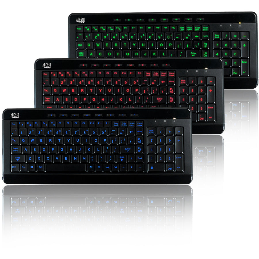 Adesso 3-Color Illuminated Compact Multimedia Keyboard — AKB-120EB