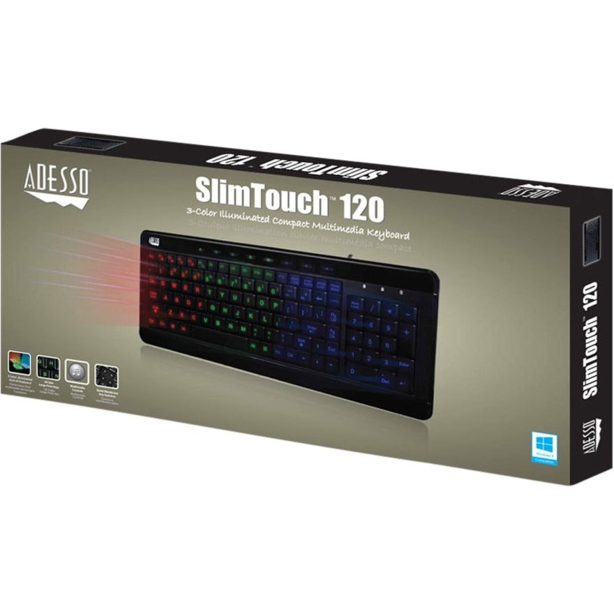 Adesso 3-Color Illuminated Compact Multimedia Keyboard — AKB-120EB