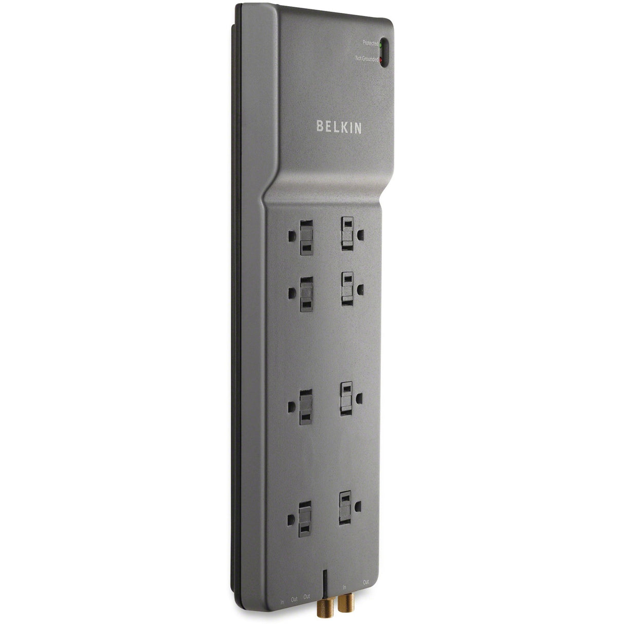 Belkin 8-Outlet Surge Protector - 12ft Cord - Right Angle Plug - 3550J - Telephone, Coaxial Protection - Grey — BE108230-12