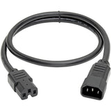 Eaton Tripp Lite Series Power Cord C14 to C15 - Heavy-Duty, 15A, 250V, 14 AWG, 3 ft. (0.91 m), Black — P018-003