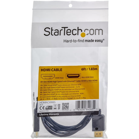 StarTech.com 6ft Mini HDMI to HDMI Cable with Ethernet, 4K 30Hz High Speed Slim Mini HDMI 1.4 (Type-C) Device to HDMI Adapter Cable/Cord — HDMIACMM6S