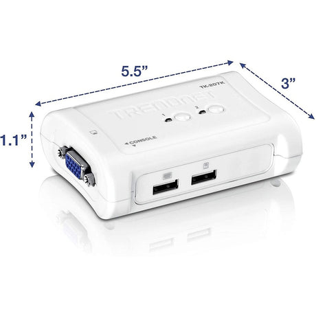 TRENDnet 2-Port USB KVM Switch And Cable Kit, 2048 x 1536 Resolution, Device Monitoring, Auto-Scan, Audible Feedback, USB 1.1, Compliant With Windows And Linux, Hot-Pluggable, White, TK-207K