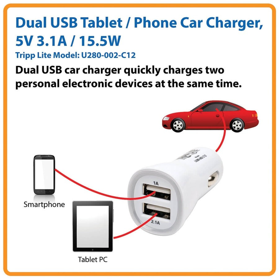 Eaton Tripp Lite Series Dual-Port USB Tablet / Phone Car Charger, 5V 3.1A / 15.5W — U280-002-C12
