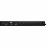 Eaton 1.9kW Single-Phase Monitored PDU, 120V Outlets (8 5-15/20R), L5-20P/5-20P Adapter, 12 ft. (3.66 m) Cord, 1U Rack-Mount, LX Platform Interface, TAA — PDUMNH20