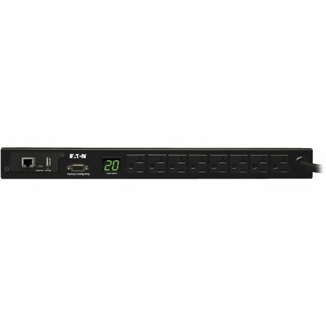 Eaton 1.9kW Single-Phase Monitored PDU, 120V Outlets (8 5-15/20R), L5-20P/5-20P Adapter, 12 ft. (3.66 m) Cord, 1U Rack-Mount, LX Platform Interface, TAA — PDUMNH20