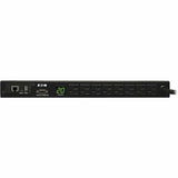 Eaton 1.9kW Single-Phase Monitored PDU, 120V Outlets (8 5-15/20R), L5-20P/5-20P Adapter, 12 ft. (3.66 m) Cord, 1U Rack-Mount, LX Platform Interface, TAA — PDUMNH20