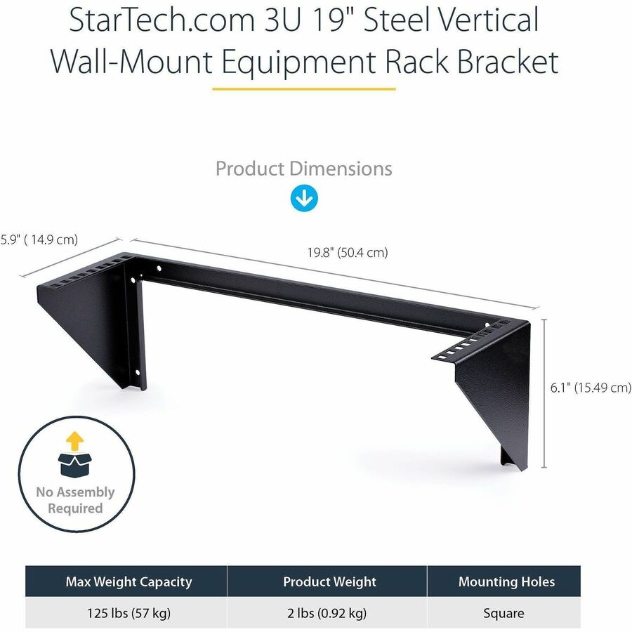 StarTech.com 3U 19" Wall Mount Vertical Rack Bracket, Patch Panel Wall Mount Bracket for AV/IT Equipment, 3U Rack for Cabinet/Server Room — RK319WALLV