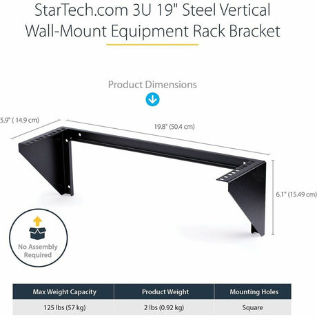 StarTech.com 3U 19" Wall Mount Vertical Rack Bracket, Patch Panel Wall Mount Bracket for AV/IT Equipment, 3U Rack for Cabinet/Server Room — RK319WALLV