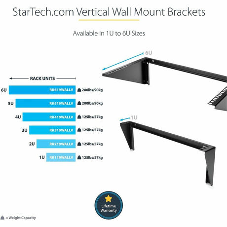 StarTech.com 3U 19" Wall Mount Vertical Rack Bracket, Patch Panel Wall Mount Bracket for AV/IT Equipment, 3U Rack for Cabinet/Server Room — RK319WALLV