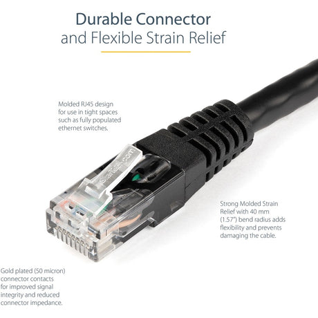 StarTech.com 15ft CAT6 Ethernet Cable - Black Molded Gigabit - 100W PoE UTP 650MHz - Category 6 Patch Cord UL Certified Wiring/TIA — C6PATCH15BK