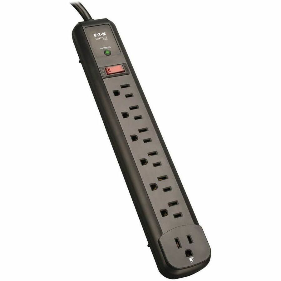 Eaton Tripp Lite Series Protect It! 7-Outlet Surge Protector, 6 Right-Angle Outlets, 4 ft. (1.22 m) Cord, 1080 Joules, Diagnostic LED, Black Housing — TLP74RB
