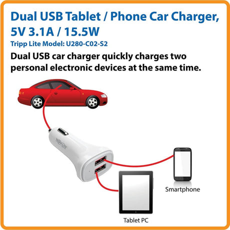 Eaton Tripp Lite Series Dual-Port USB Car Charger for Tablets and Cell Phones, 5V 4.8A (24W) — U280-C02-S2