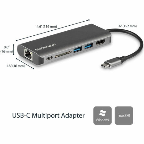 StarTech.com USB C Multiport Adapter - Portable USB Type-C Travel Dock - 4K HDMI, 2-pt USB Hub, SD, GbE, 60W PD Pass-Through - Laptop Dock — DKT30CSDHPD