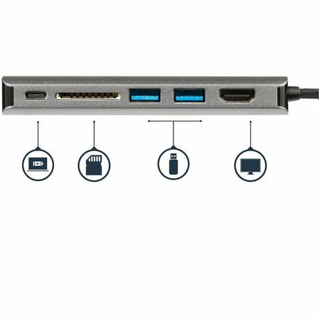 StarTech.com USB C Multiport Adapter - Portable USB Type-C Travel Dock - 4K HDMI, 2-pt USB Hub, SD, GbE, 60W PD Pass-Through - Laptop Dock — DKT30CSDHPD