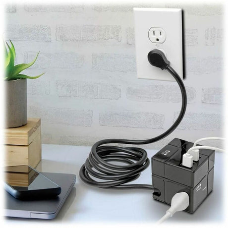 Eaton Tripp Lite Series Protect It! 3-Outlet Power Cube Surge Protector - 6 USB-A Ports (7.2A Shared), 6 ft. (1.83 m) Cord, 540 Joules, Black — TLP366CUBEUSBB