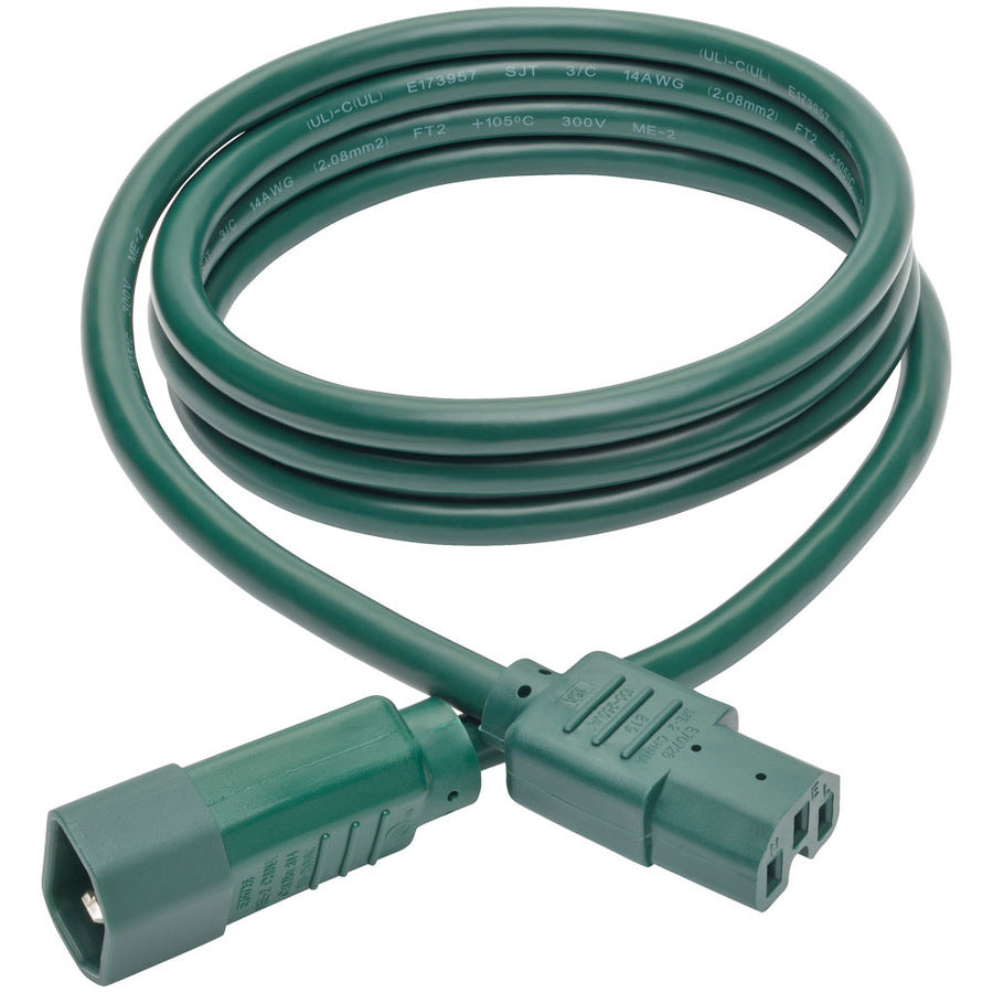 Eaton Tripp Lite Series Power Cord C14 to C15 - Heavy-Duty, 15A, 250V, 14 AWG, 6 ft. (1.83 m), Green — P018-006-AGN