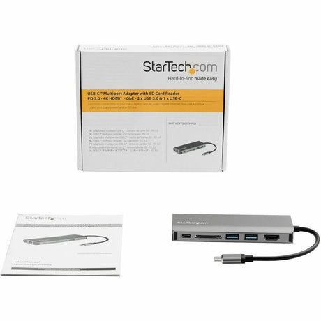 StarTech.com USB C Multiport Adapter - USB Type-C Travel Dock to 4K HDMI, 3x USB Hub, SD, GbE, 60W PD 3.0 Pass-Through - Mini Laptop Dock — DKT30CSDHPD3
