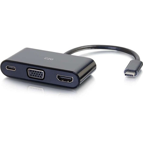 C2G USB C to HDMI and VGA Adapter Converter with Power Delivery - Black — 26884