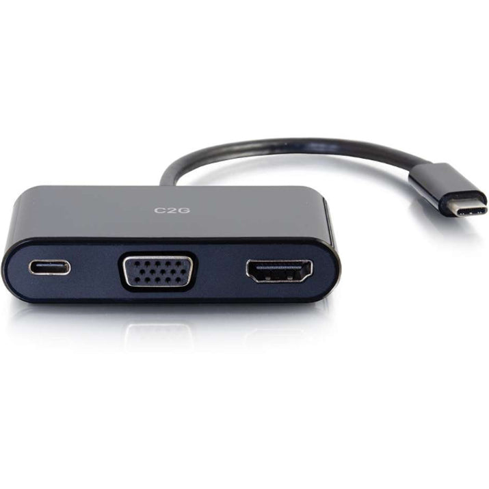 C2G USB C to HDMI and VGA Adapter Converter with Power Delivery - Black — 26884