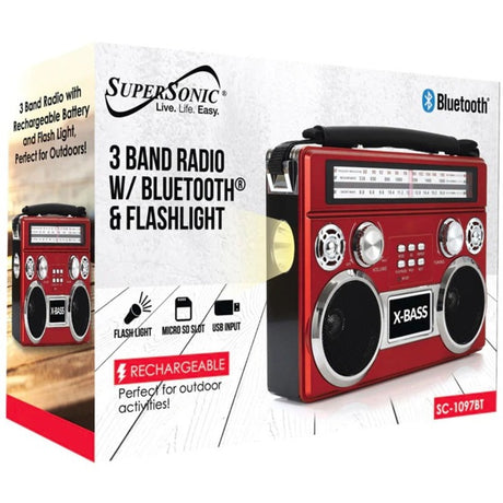 Supersonic Portable 3 Band Radio with Bluetooth and Flashlight — SC-1097BT