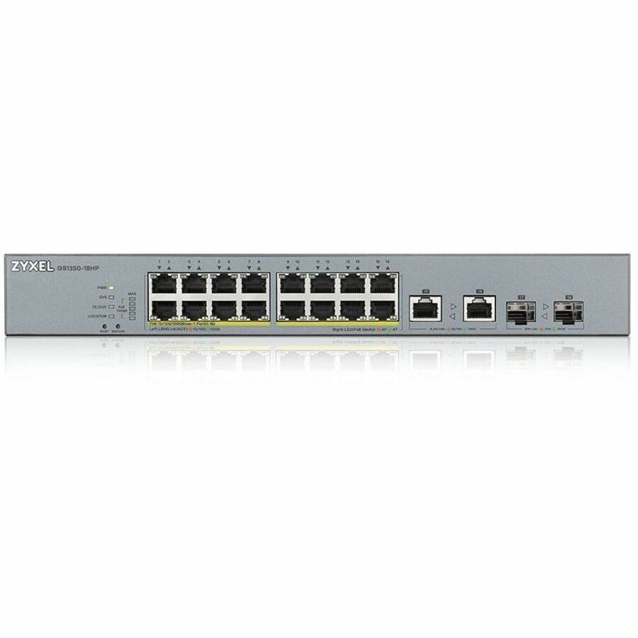 ZYXEL GS1350-18HP 16-Port Gigabit Smart Nebula Cloud Managed PoE Switch | 16 PoE+ Ports at 250W with 2 SFP Uplinks — GS1350-18HP