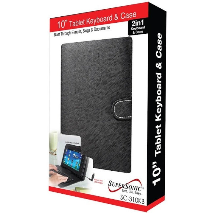 Supersonic SC-310KB Keyboard/Cover Case for 10" Tablet - Black — SC-310KB