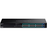TRENDnet 26-Port Gigabit PoE+ Switch, 24 x 30W PoE+ Ports, 2 Gigabit SFP Slots, 380W PoE Budget, 52Gbps Switching Capacity, 1U 19" Rack Mountable, Lifetime Protection, Black, TPE-TG262