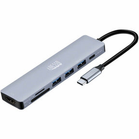 Adesso AUH-4025 7 in 1 Docking Station, Supports USB C to x1 4K HDMI, 3x USB-A 3.2, 1x PD, 1x Micro SD, 1x SD Card — AUH-4025