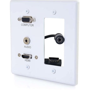 C2G Decorative Dual Gang VGA, 3.5mm Audio and HDMI Wall Plate White — 39877