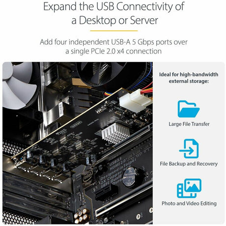 StarTech.com 4-Port USB PCIe Card, USB 3.2 5Gbps, PCI Express Expansion Card with 4x Independent USB Controllers, 4x USB-A Ports — P5Q4A-USB-CARD