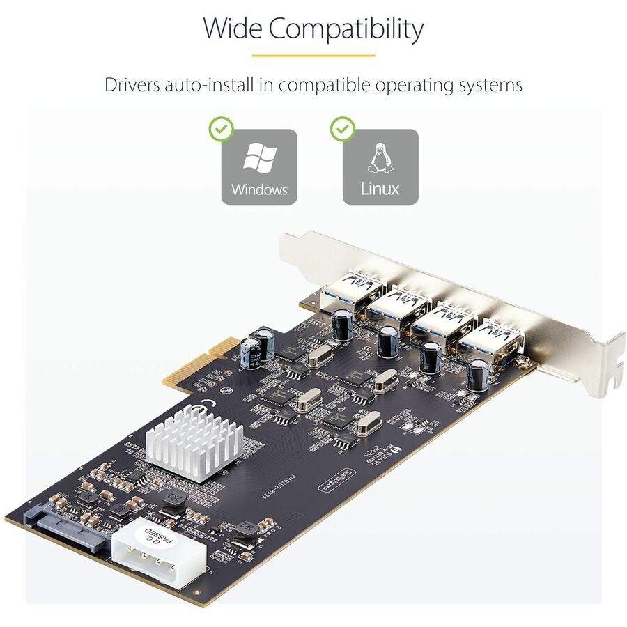 StarTech.com 4-Port USB PCIe Card, USB 3.2 5Gbps, PCI Express Expansion Card with 4x Independent USB Controllers, 4x USB-A Ports — P5Q4A-USB-CARD