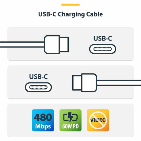 StarTech.com 6ft (1.8m) White USB-C Charging Cable, USB 2.0 Type-C Laptop Charger Cord, 60W Power Delivery, TPE Jacket, Data Transfer Cable — USB2CC6FWHE