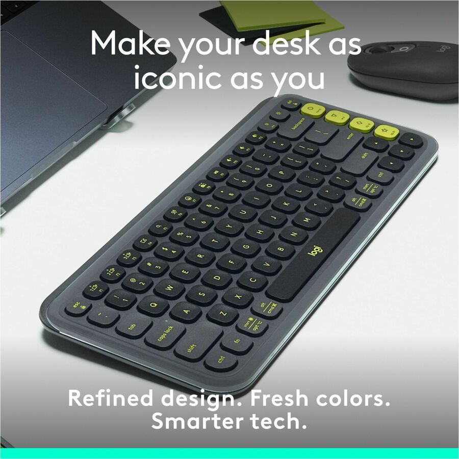 Logitech POP ICON KEYS Wireless Bluetooth Keyboard, Comfortable Typing, Programmable Keys, Easy-Switch Between up to 3 Devices (Graphite & Green) — 920-013143