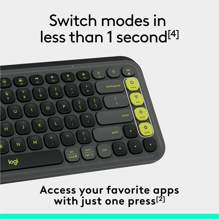 Logitech POP ICON KEYS Wireless Bluetooth Keyboard, Comfortable Typing, Programmable Keys, Easy-Switch Between up to 3 Devices (Graphite & Green) — 920-013143