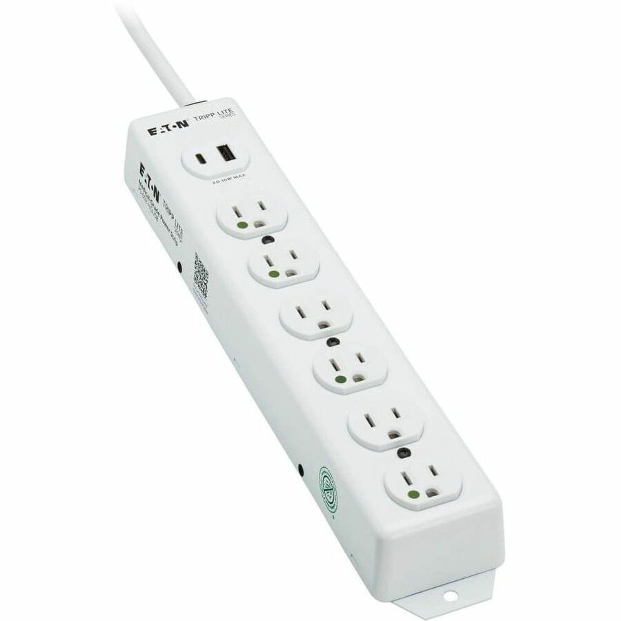 Eaton Tripp Lite Series Safe-IT UL 1363 Medical-Grade Power Strip, 6 Hospital-Grade Outlets, USB Charging, Safety Covers, Antimicrobial, 2 ft. Cord — PS-602-HGUSB