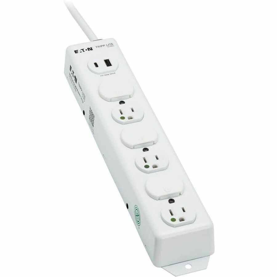 Eaton Tripp Lite Series Safe-IT UL 1363 Medical-Grade Power Strip, 6 Hospital-Grade Outlets, USB Charging, Safety Covers, Antimicrobial, 2 ft. Cord — PS-602-HGUSB