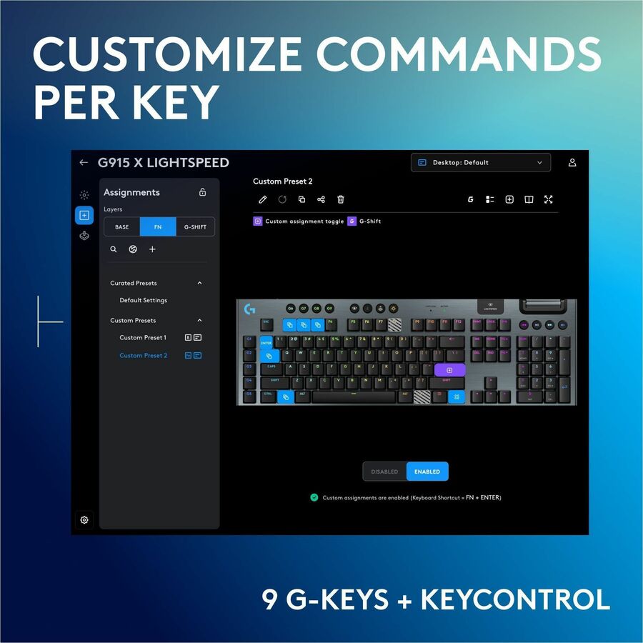 Logitech G915 X LIGHTSPEED Low-Profile Wireless Gaming Keyboard, Double-Shot PBT Keycaps, Fully Programmable Keys, RGB Backlighting, Sleek Aluminum Finishing, GL Brown Tactile Switches - PC/Mac — 920-012670