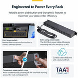 StarTech.com 16-Outlet Horizontal Rack Mount Metered PDU, 1U Server Power Strip w/Surge Protector, 125V/15A, 8ft (2.4m) Power Cord, TAA — 16NM8-RACK-MOUNT-PDU