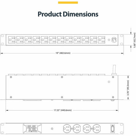 StarTech.com 16-Outlet Horizontal Rack Mount Metered PDU, 1U Server Power Strip w/Surge Protector, 125V/15A, 8ft (2.4m) Power Cord, TAA — 16NM8-RACK-MOUNT-PDU