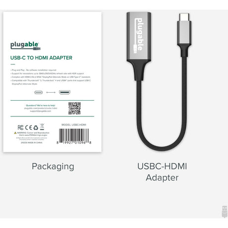Plugable USB C to HDMI adapter, HDMI 2.0, USB4 / Thunderbolt Adapter for 4K Monitor up to 4K 60Hz — USBC-HDMI