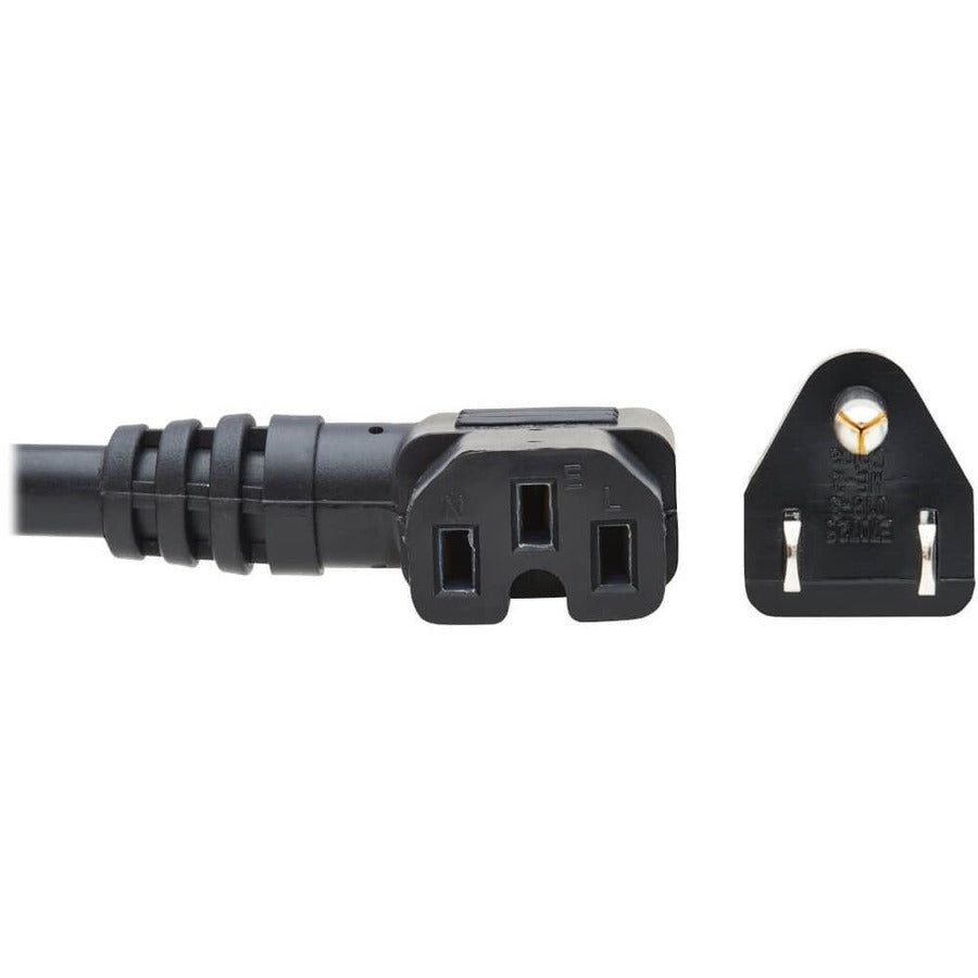 Eaton Tripp Lite Series Power Cord, NEMA 5-15P to Right-Angle C15 - Heavy-Duty, 15A, 125V, 14 AWG, 8 ft. (2.43 m), Black — P019-008-C15RA