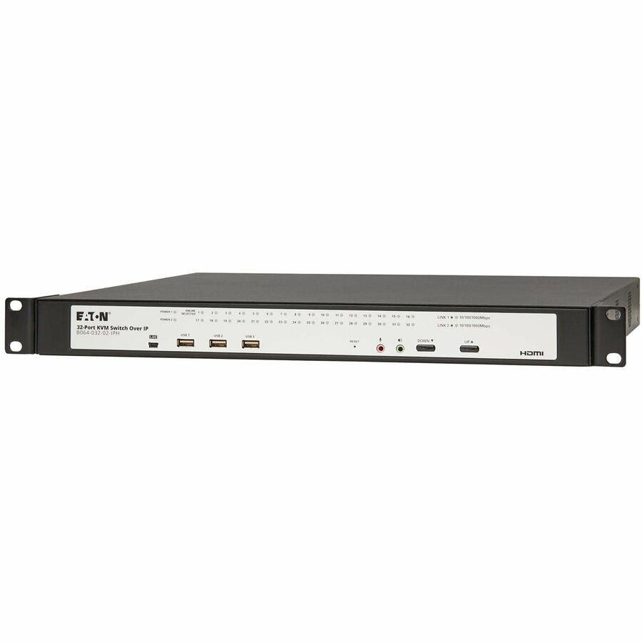 Eaton 32-Port Cat5e KVM over IP Switch - Virtual Media, 2 Remote/1 Local User, HDMI Output, 1U Rack-Mount, TAA — B064-032-02-IPH