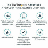 StarTech.com 4-Post 12U Mobile Open Frame Server Rack, 19" Network Rack with Casters, Rolling Rack for Computer/AV/Data/IT Equipment — 4POSTRACK12U
