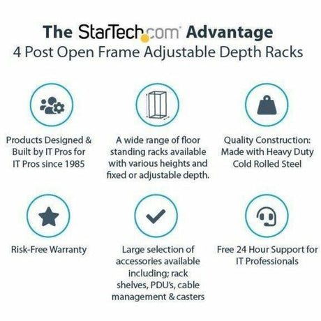 StarTech.com 4-Post 12U Mobile Open Frame Server Rack, 19" Network Rack with Casters, Rolling Rack for Computer/AV/Data/IT Equipment — 4POSTRACK12U